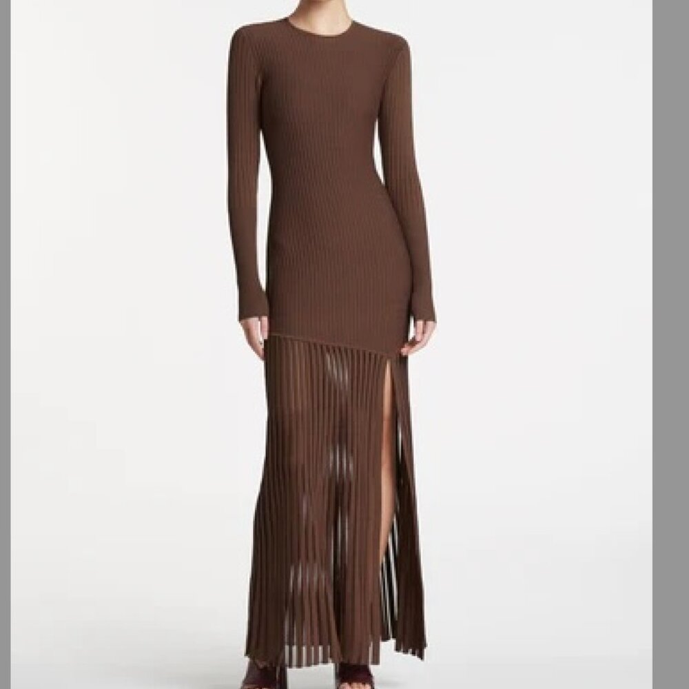 SIR the Label Sylvie Ribbed Long Sleeve Dress in Brown Size 0